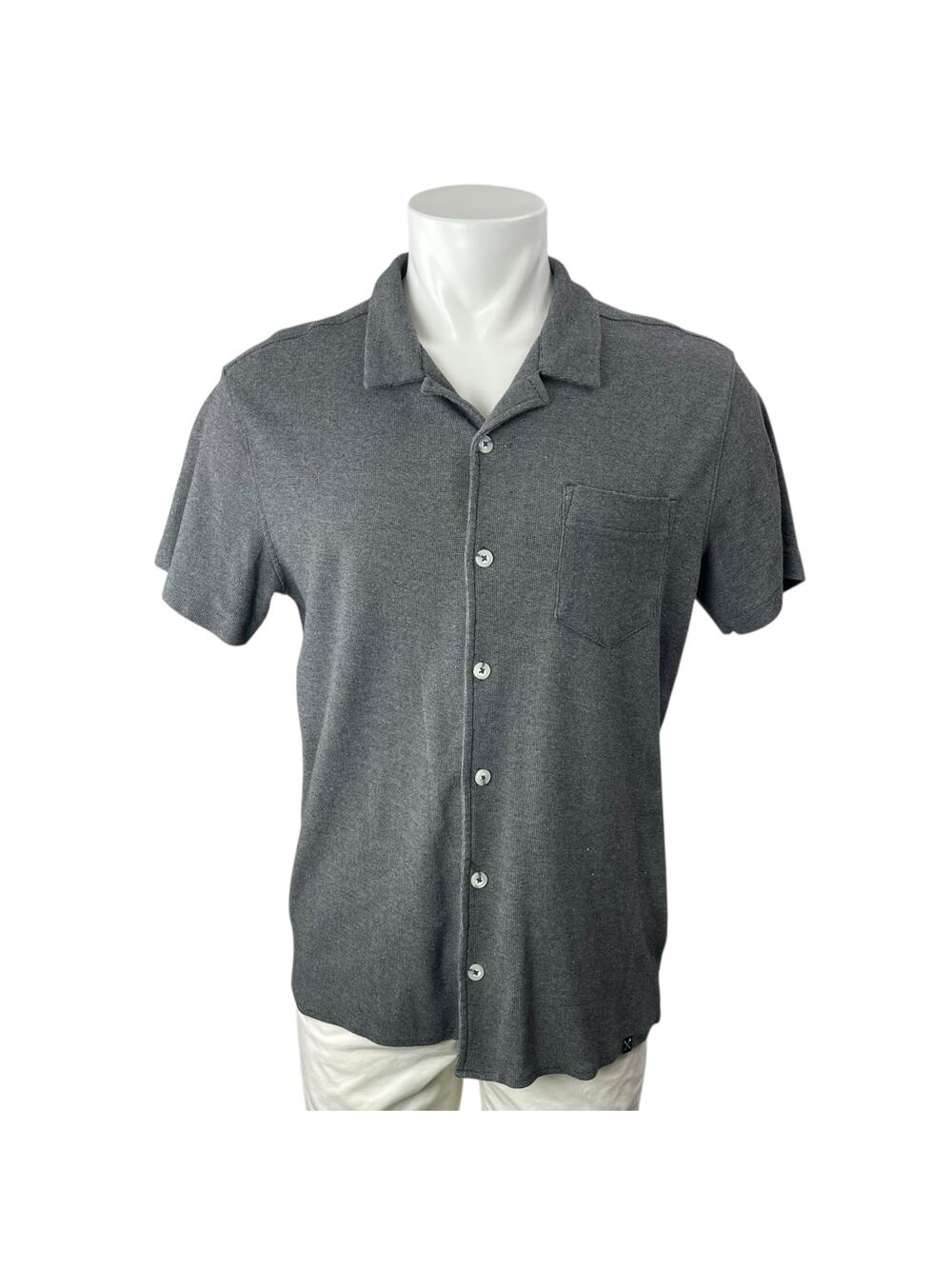 MBX Women's Gray Short Sleeve Chest Pocket Knit Button Down Shirt Top Size L